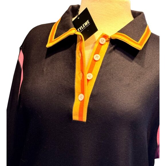 NWT Stylewe Womens Long Colorful Striped Sleeve Dress Bold Collar & Button Detai - Picture 3 of 10